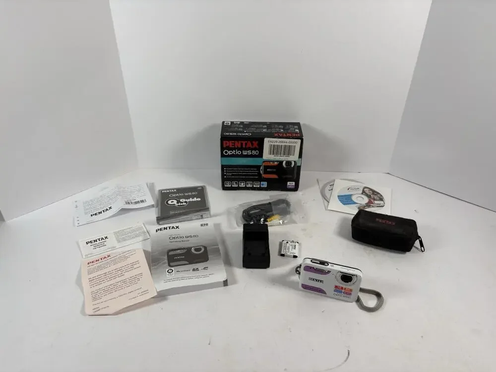 Pentax Optio WS80 10MP Waterproof Digital Camera Tested Box Charger Battery